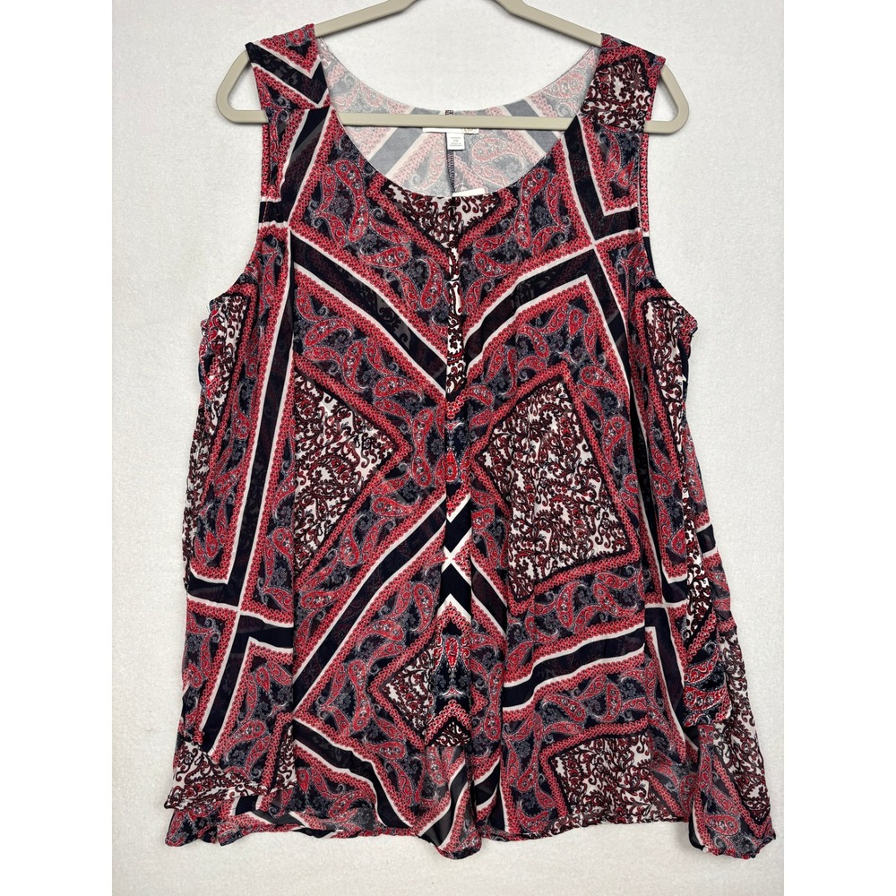 Westport 1962 Paisley Chiffon Tank Womens 2X Plus Sheer Overlay NWT